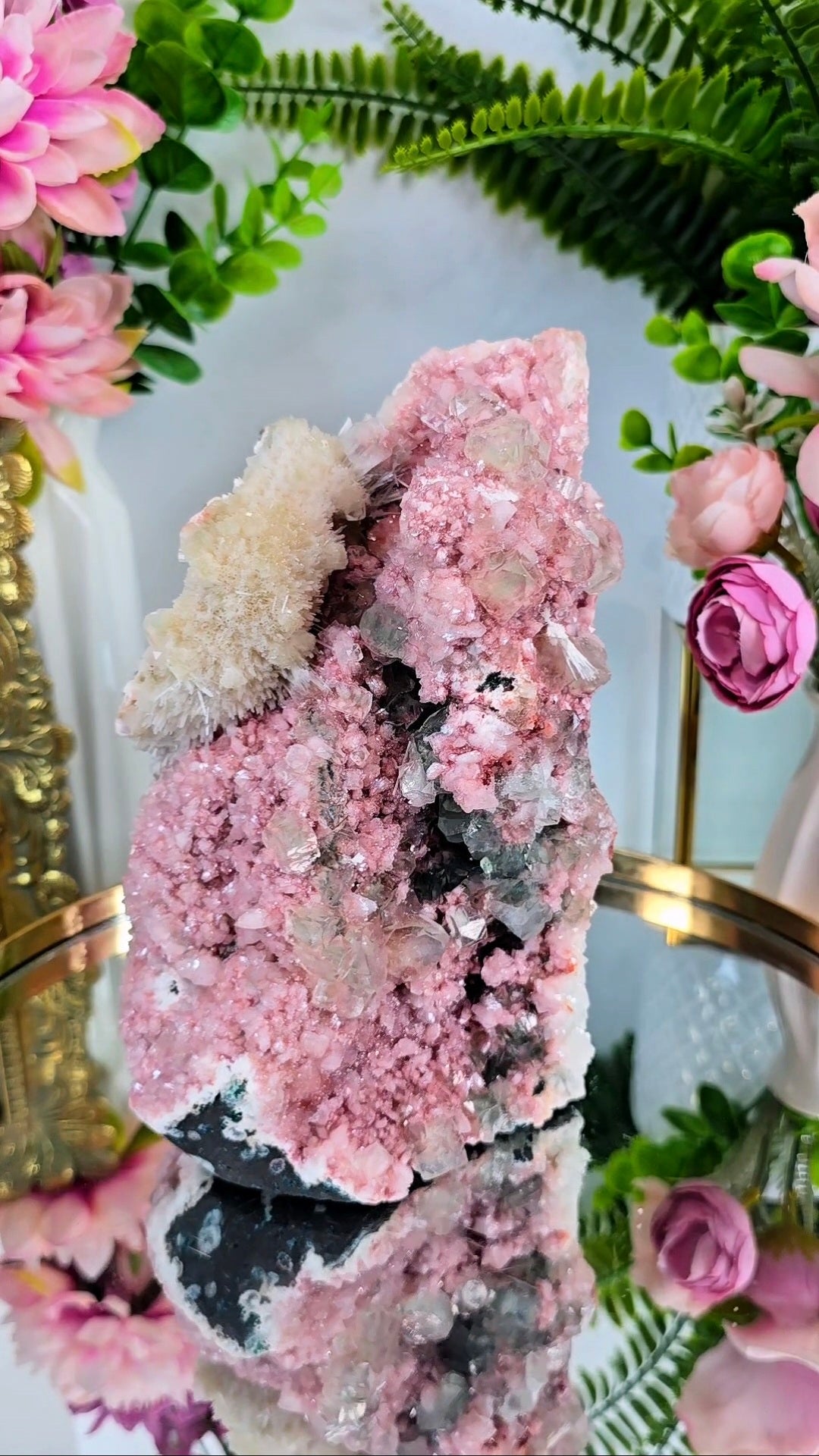 BIG Pink Heulandite with Green Apophyllite and Mesolite (Freestanding) 08