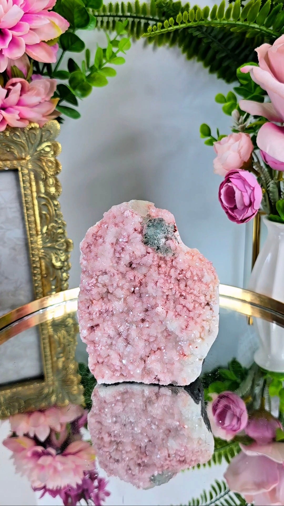 Pink Heulandite with Green Apophyllite (Freestanding) 04