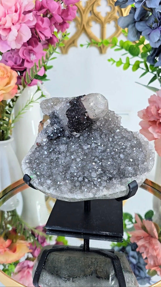 Rainbow Amethyst with calcite on Stand 209