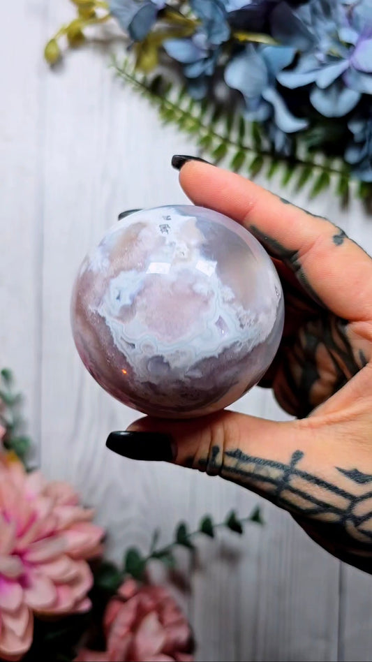 Pink Amethyst x Flower Agate Sphere CS345