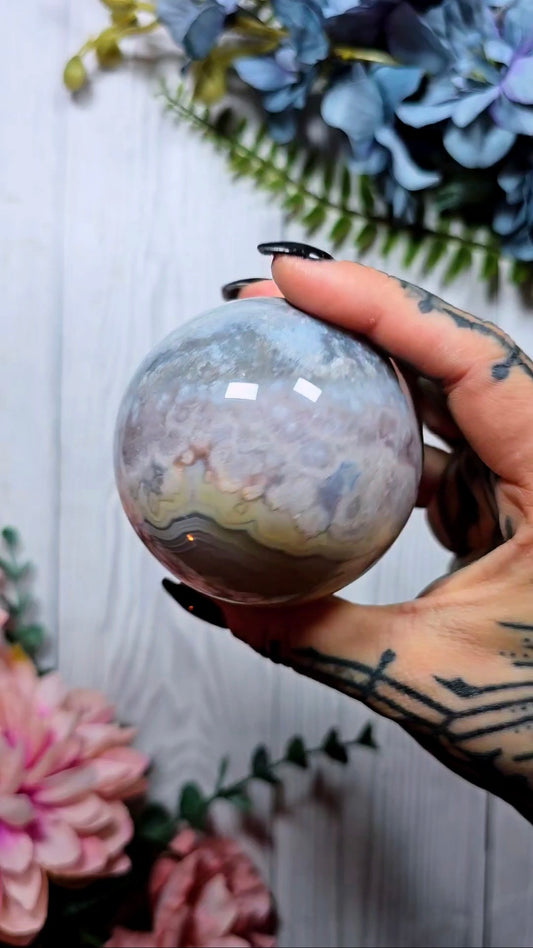 Pink Amethyst x Flower Agate Sphere CS346