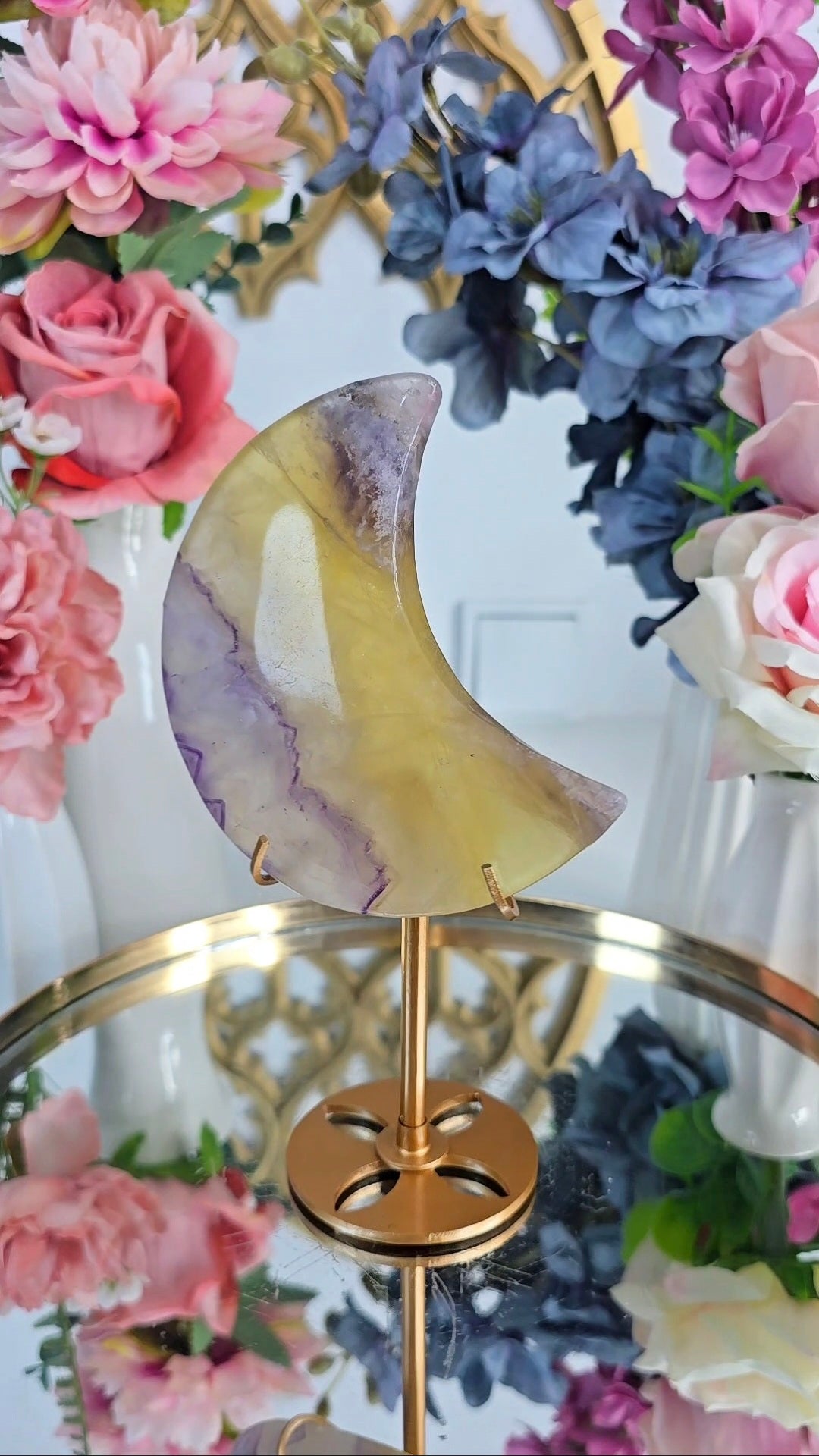 Rainbow Fluorite Moon on Stand 09