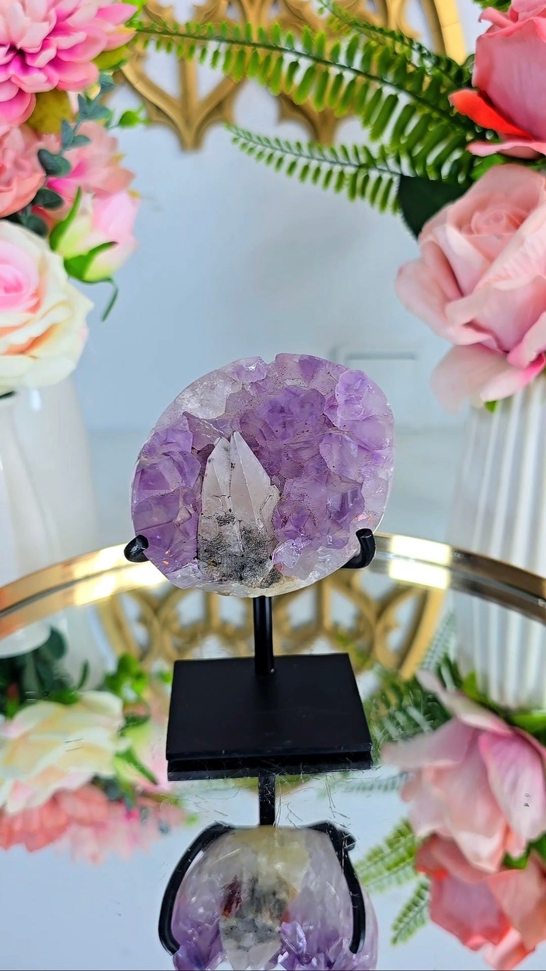 Rainbow Amethyst with calcite on Stand 224