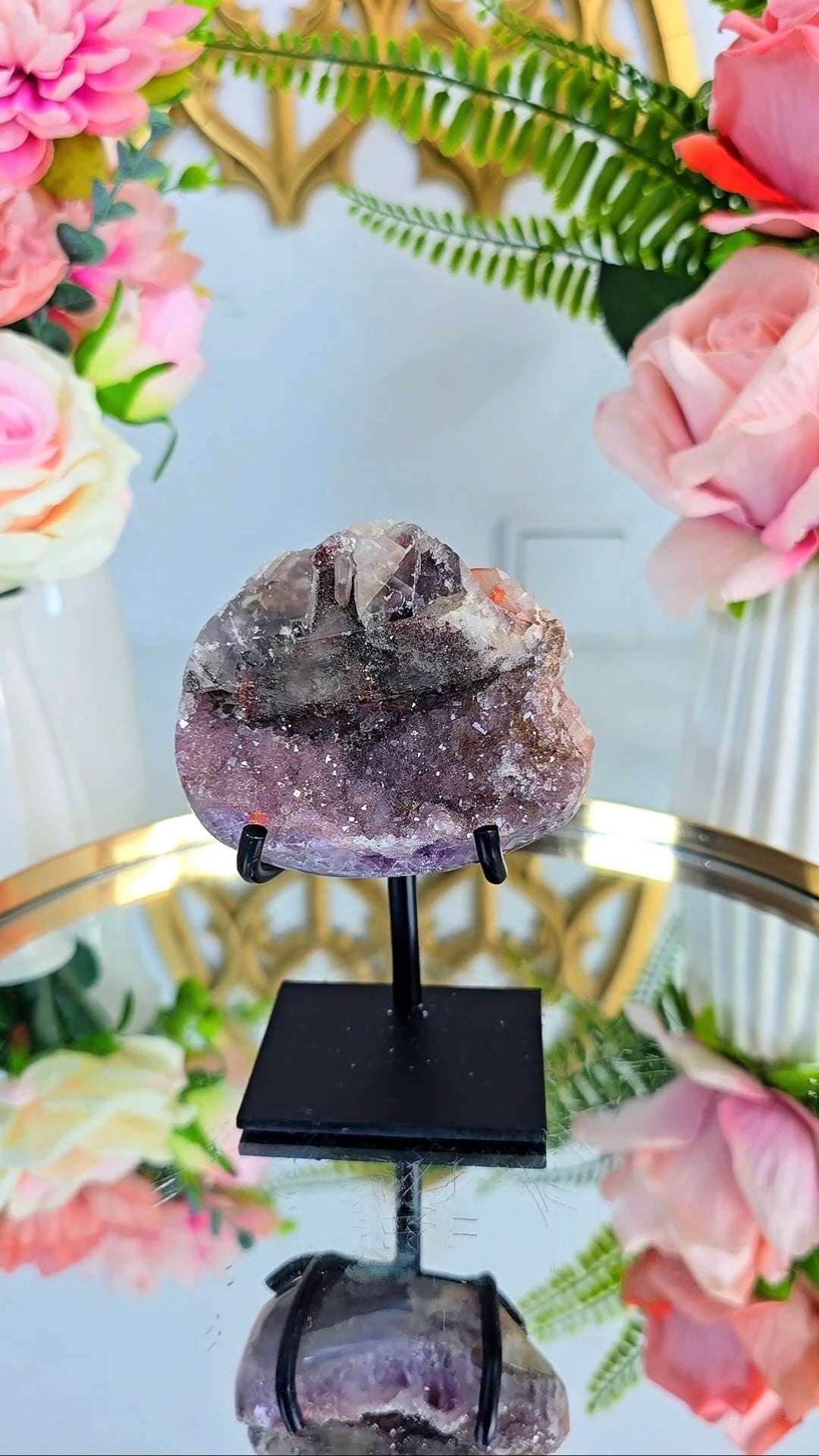 Rainbow Amethyst with calcite on Stand 223