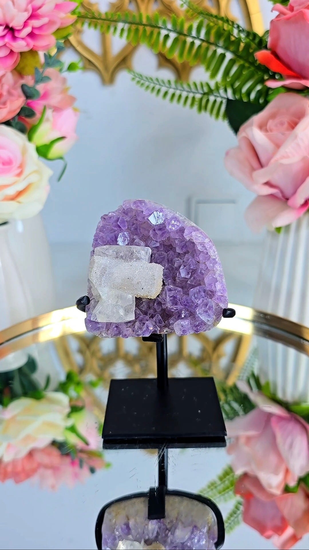 Rainbow Amethyst with calcite on Stand 222