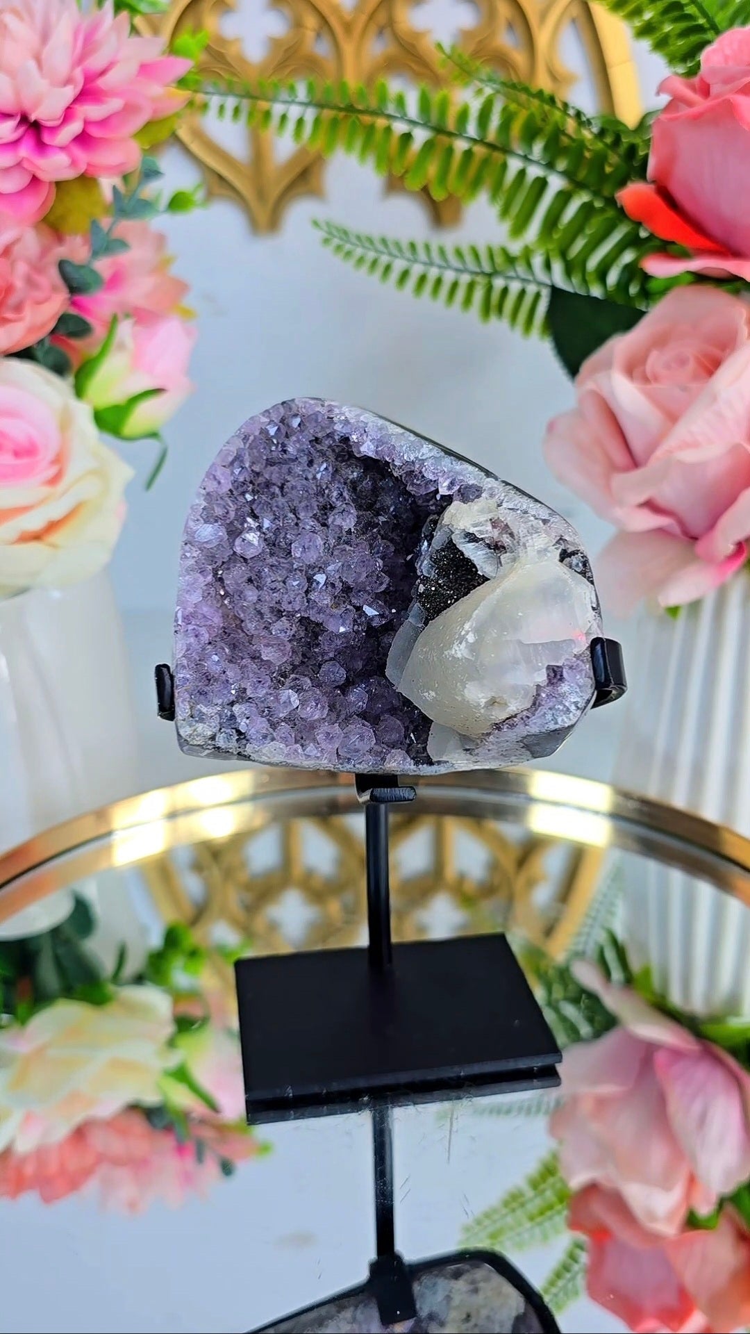 Rainbow Amethyst with calcite on Stand 225