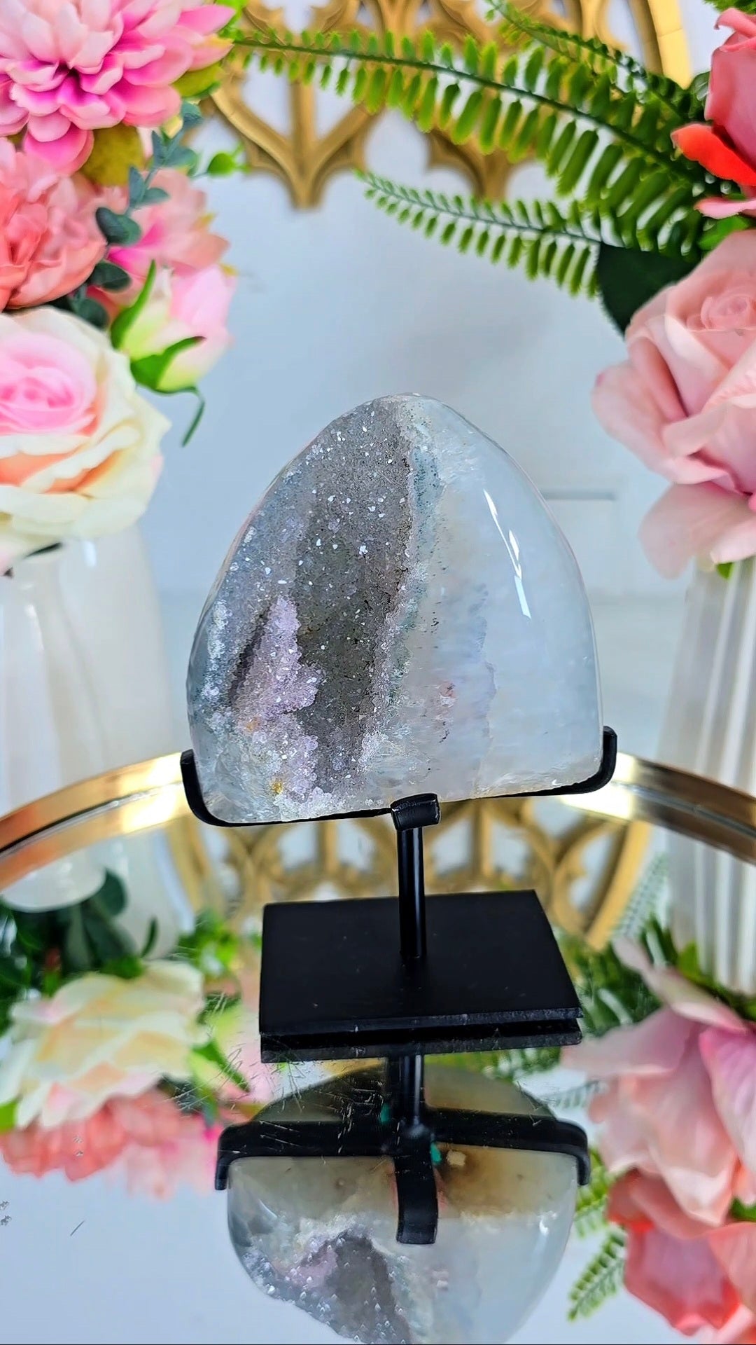 Rainbow Amethyst with calcite on Stand 226