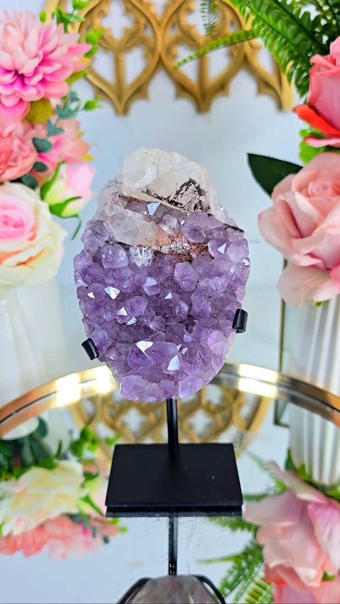 Rainbow Amethyst with calcite on Stand 227