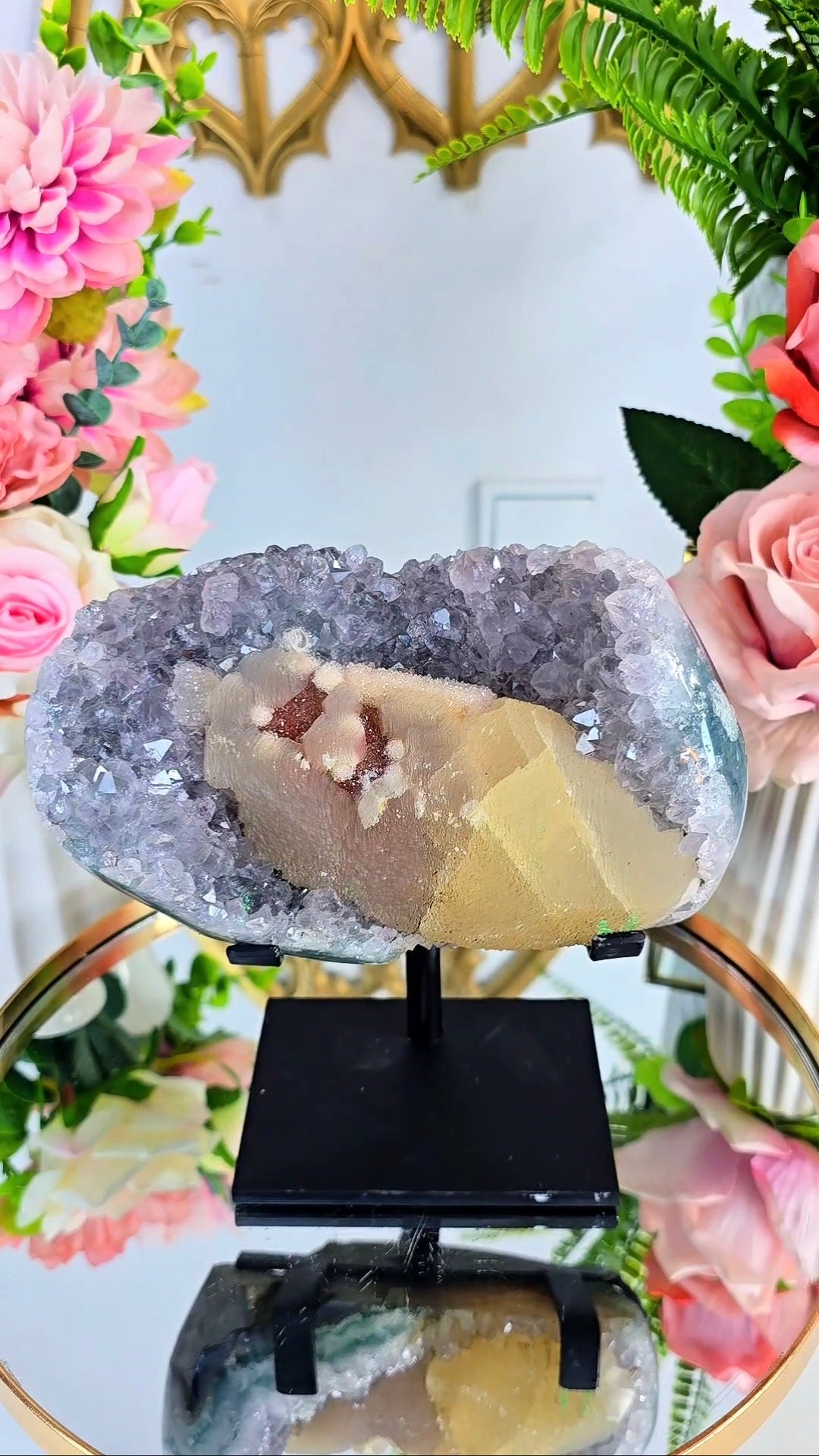 Rainbow Amethyst with calcite on Stand 228