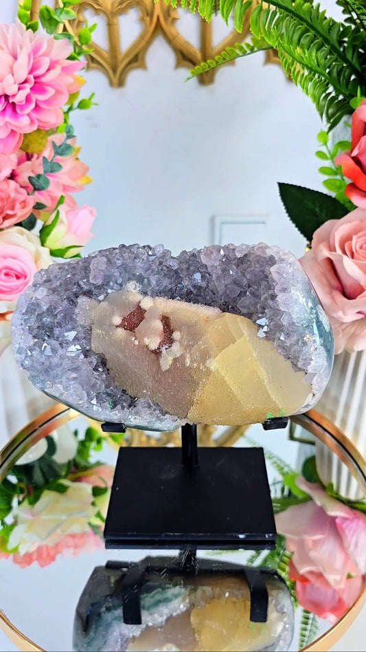 Rainbow Amethyst with calcite on Stand 228