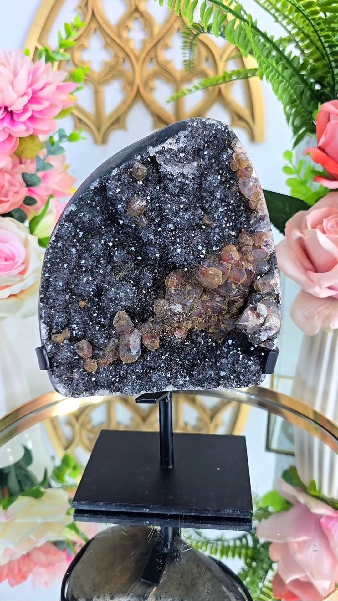 Rainbow Amethyst with calcite on Stand 229
