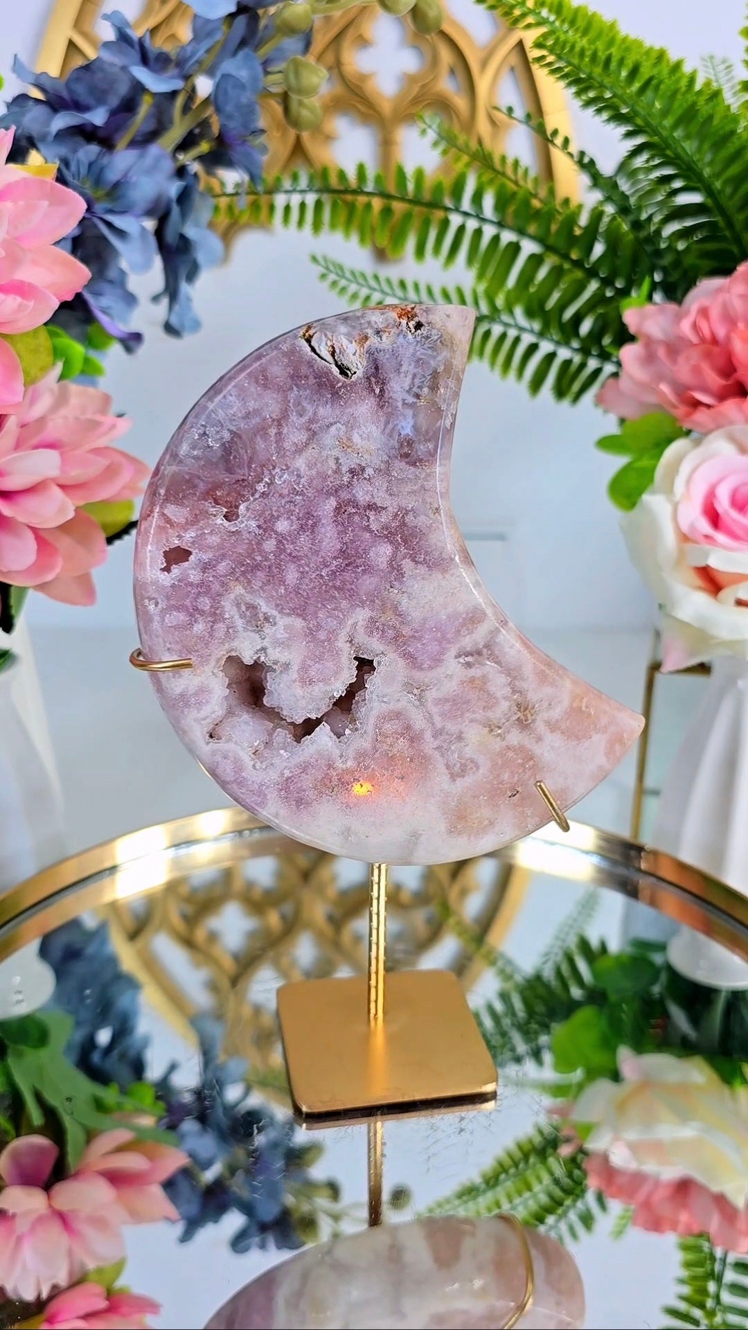 Pink Amethyst Moon on stand CM391