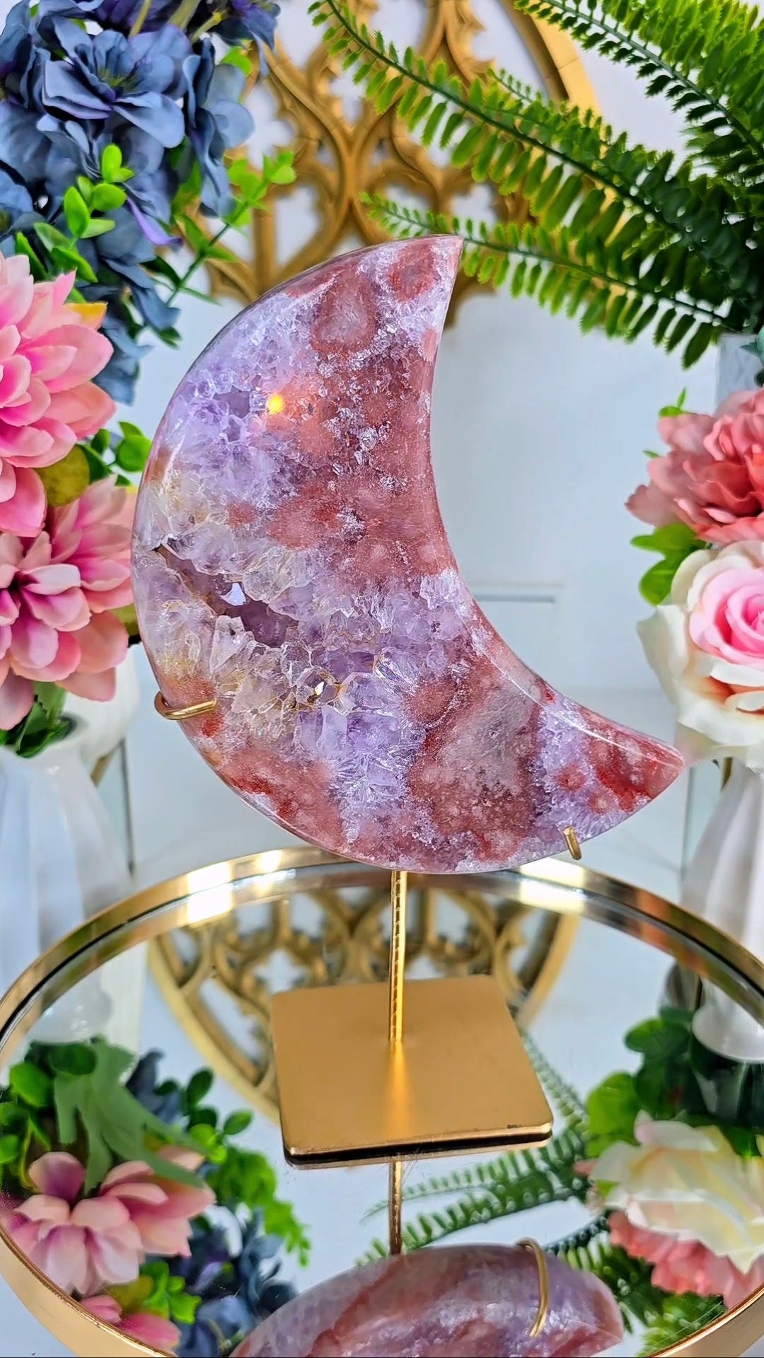 Pink Amethyst Moon on stand CM393
