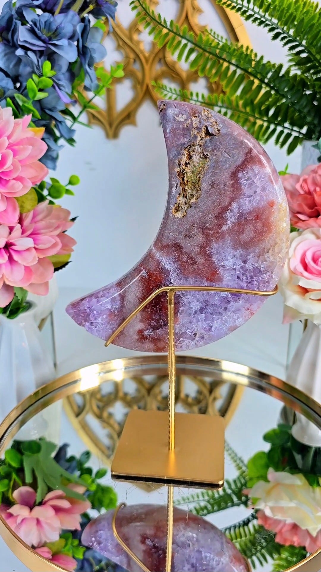 Pink Amethyst Moon on stand CM393