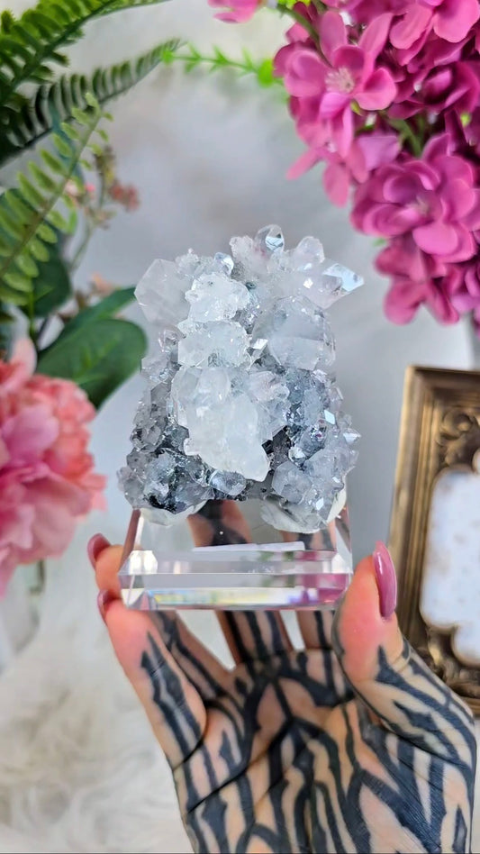 Chalcedony with Diamond Apophyllite and Calcite 04