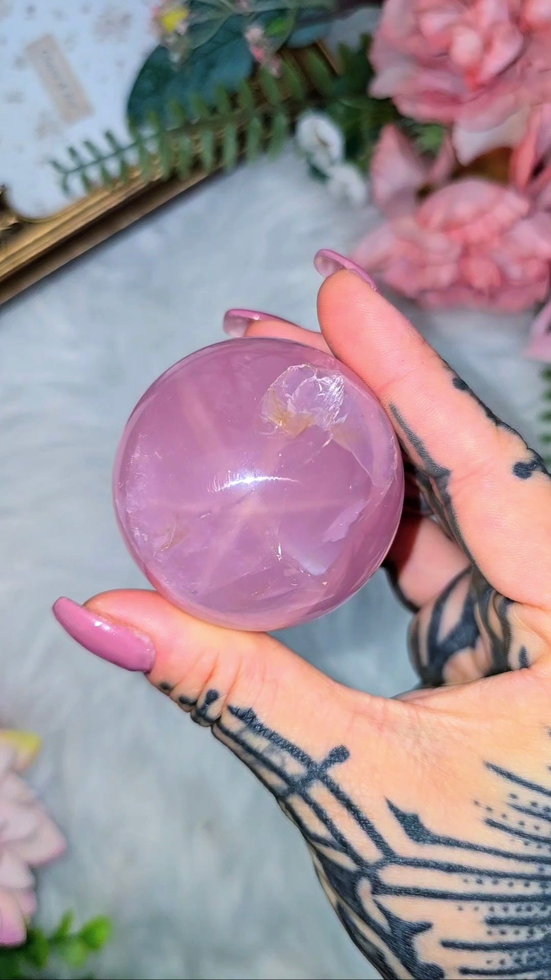 Bubblegum Pink Star Rosequartz Sphere