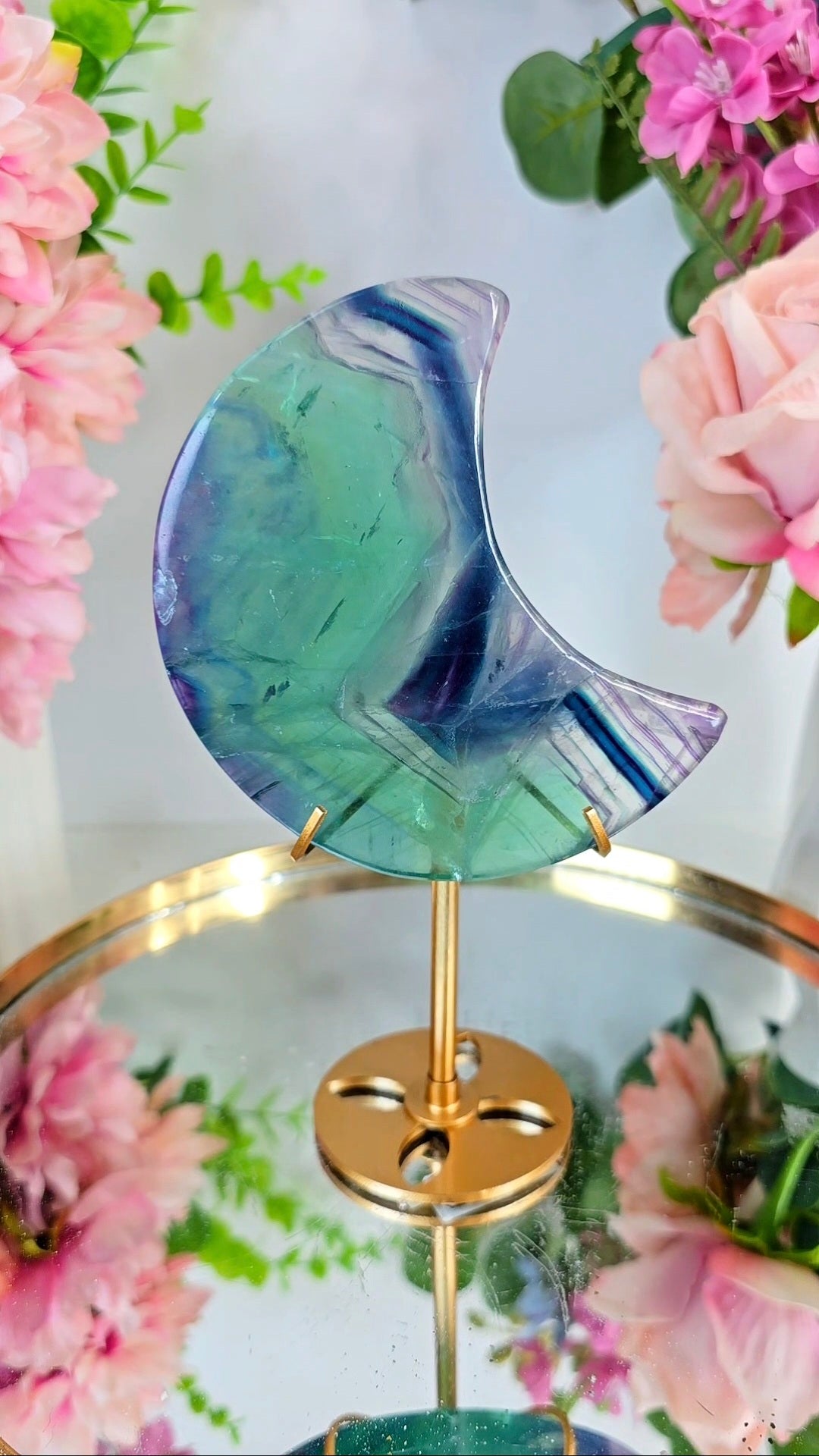 Rainbow Fluorite Moon on Stand 10