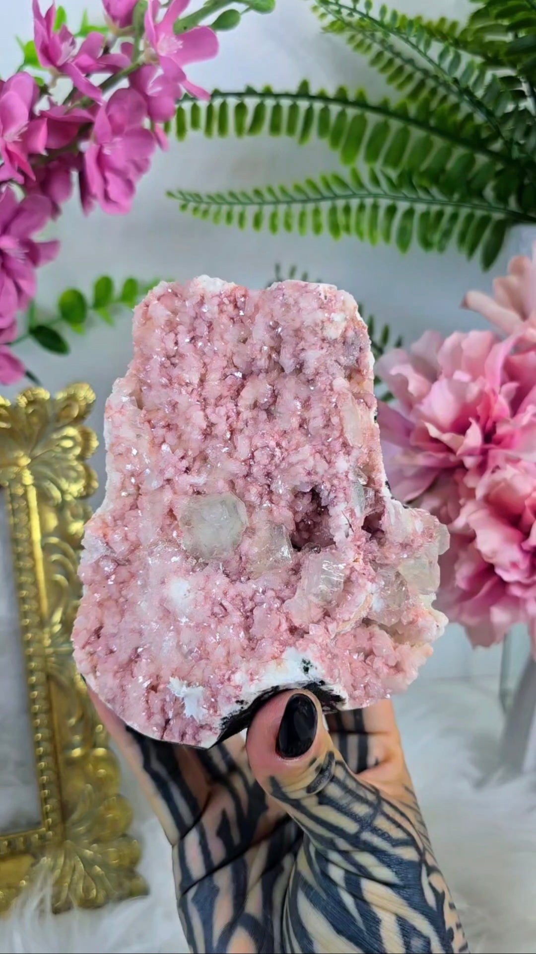 Pink Heulandite with Green Apophyllite (freestanding) 12