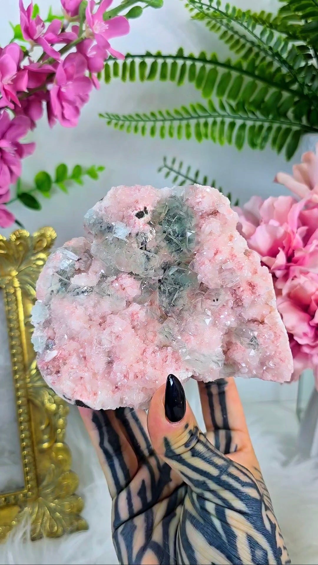 Pink Heulandite with Green Apophyllite (freestanding) 13