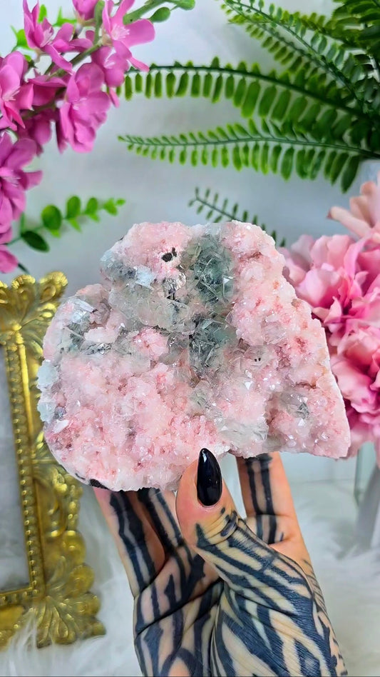Pink Heulandite with Green Apophyllite (freestanding) 13