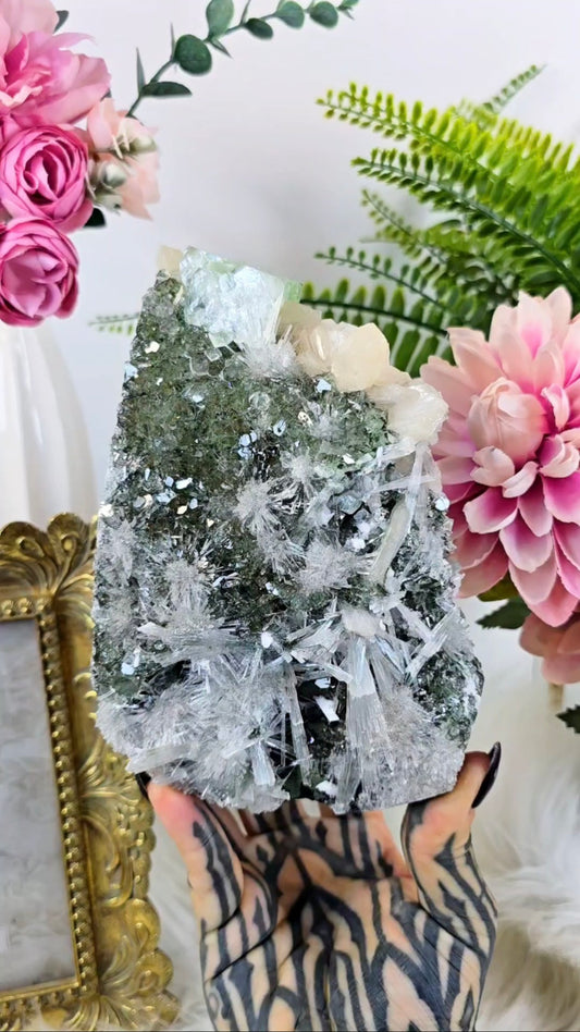 Green Apophyllite with Scolecite and Stilbite (freestanding) 12