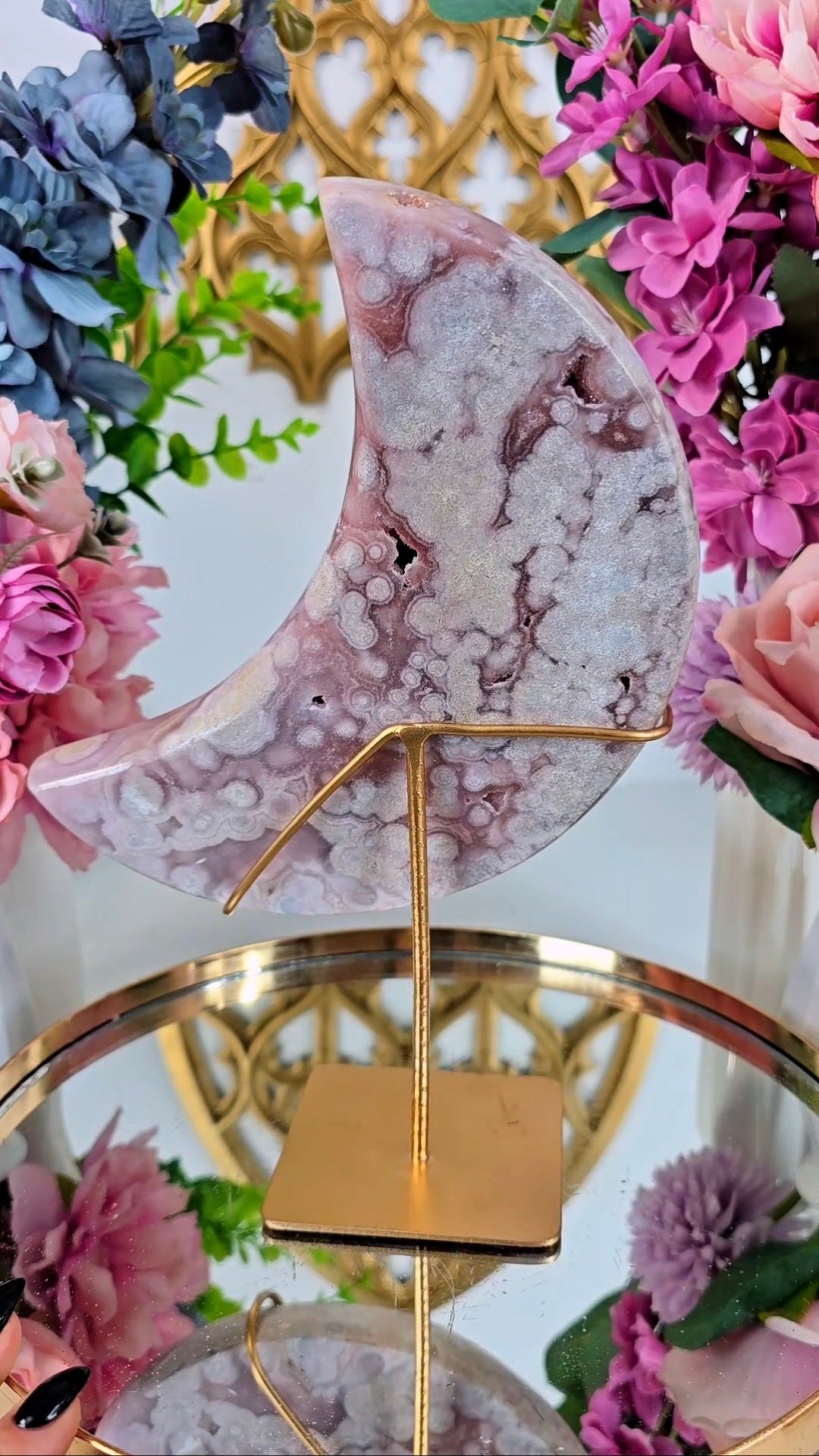 Pink Amethyst Moon on stand CM402