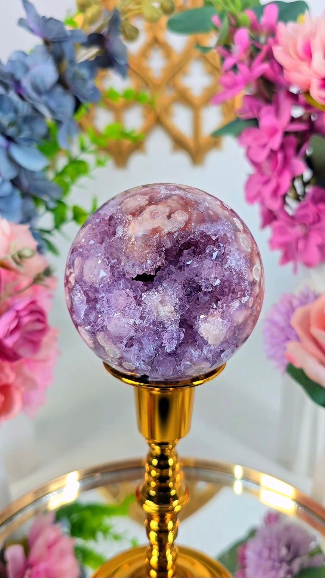 Pink Amethyst x Flower Agate Sphere CS355