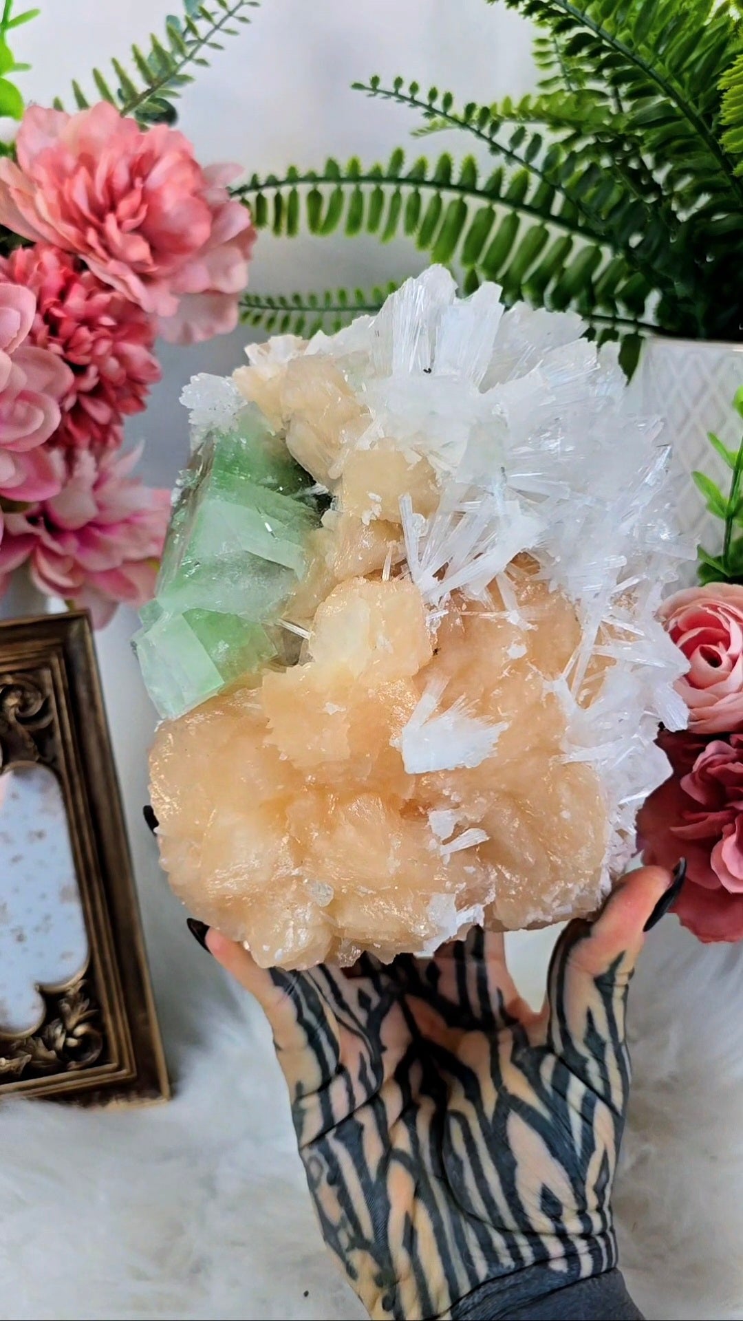 Green Apophyllite with Scolecite and Stilbite (freestanding) 22