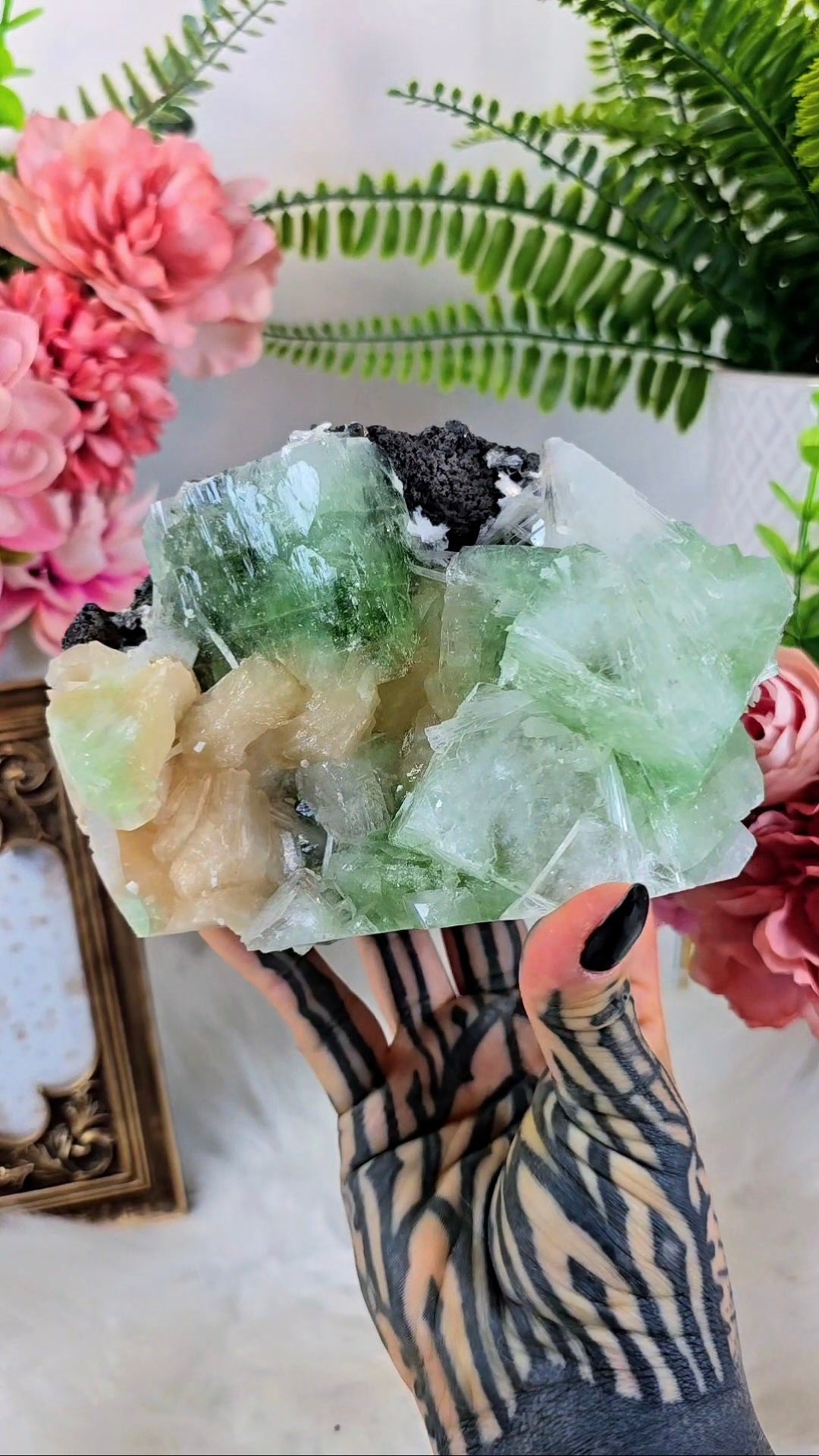 Green Apophyllite with Scolecite and Stilbite (freestanding) 20
