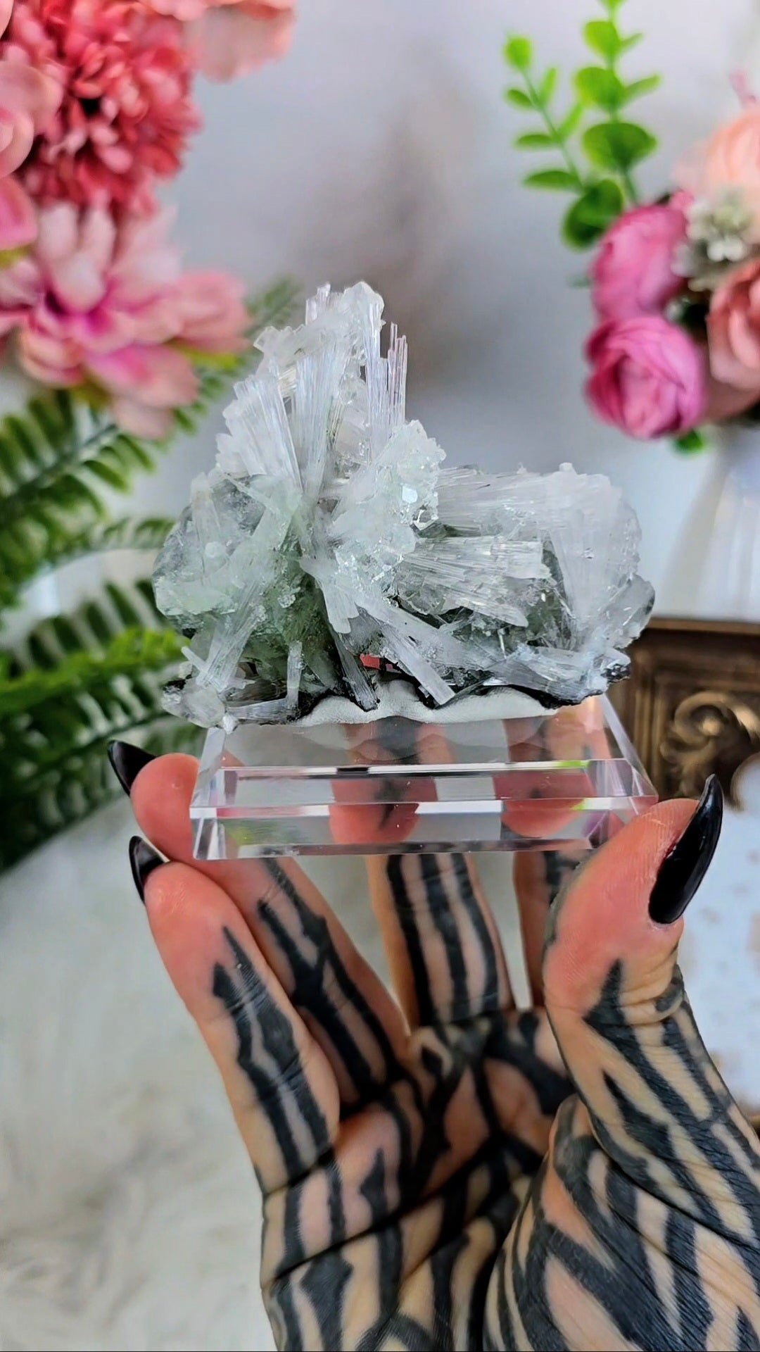 Green Apophyllite with Scolecite on base 14