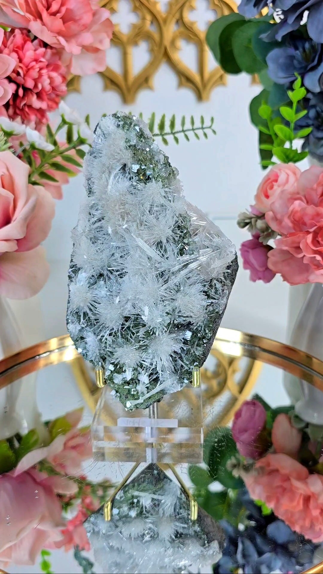 Green Apophyllite with Scolecite on stand 19