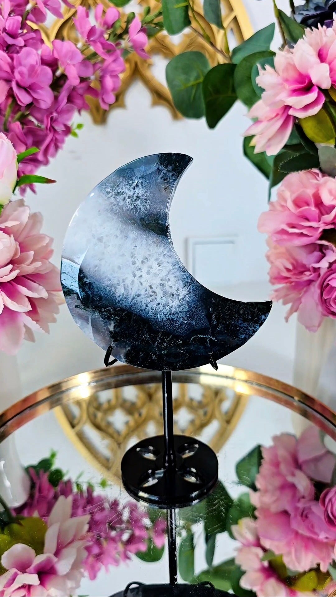 Moss Agate Moon on stand 03