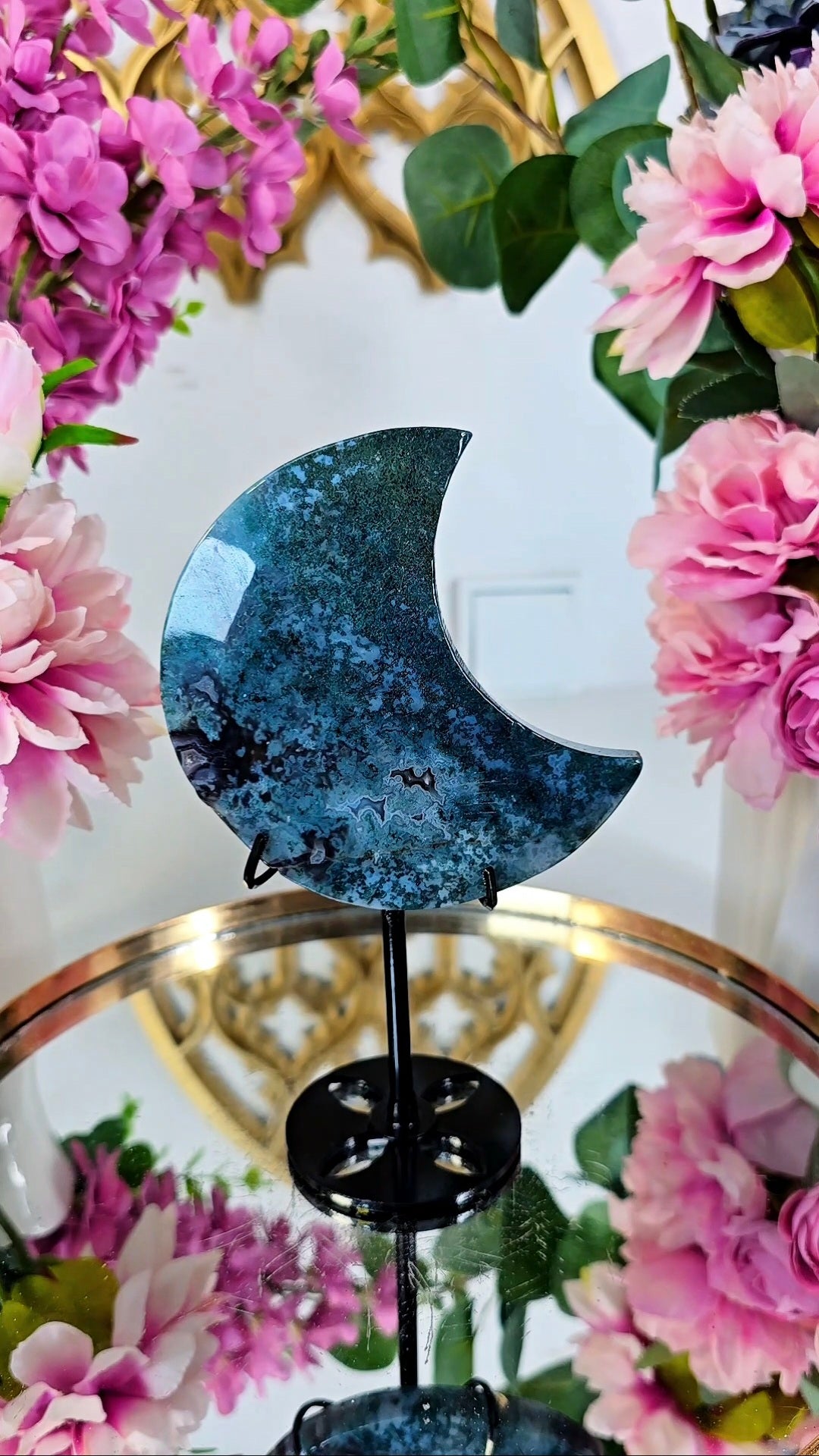 Moss Agate Moon on stand 02