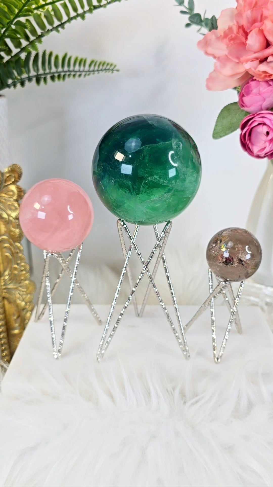 Sphere & double Terminated Stand "Crown" Silver