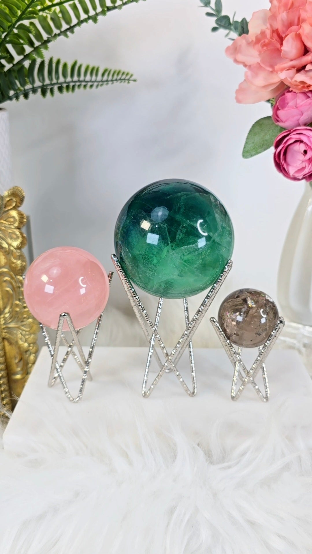 Sphere & double Terminated Stand "Crown" Silver