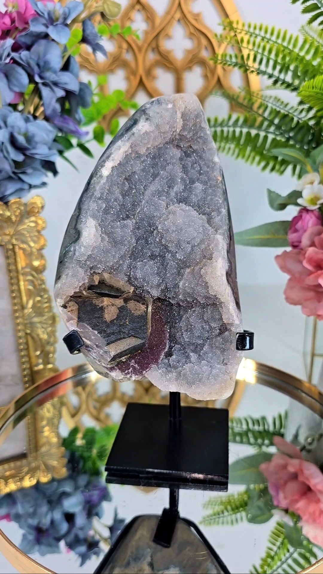 Rainbow Amethyst on Calcite on Stand 255