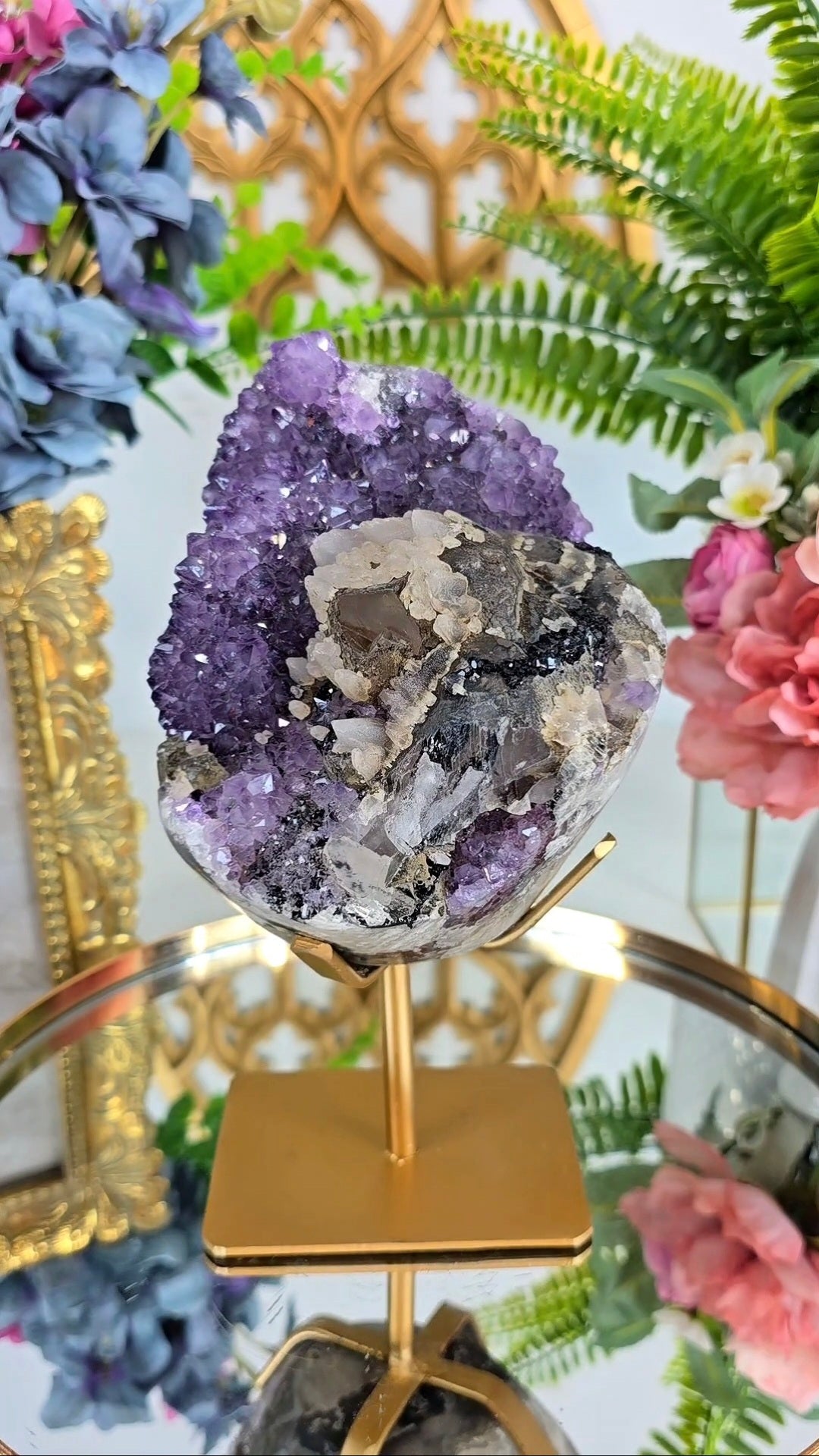 Amethyst with Calcite and Hematite on Stand 258