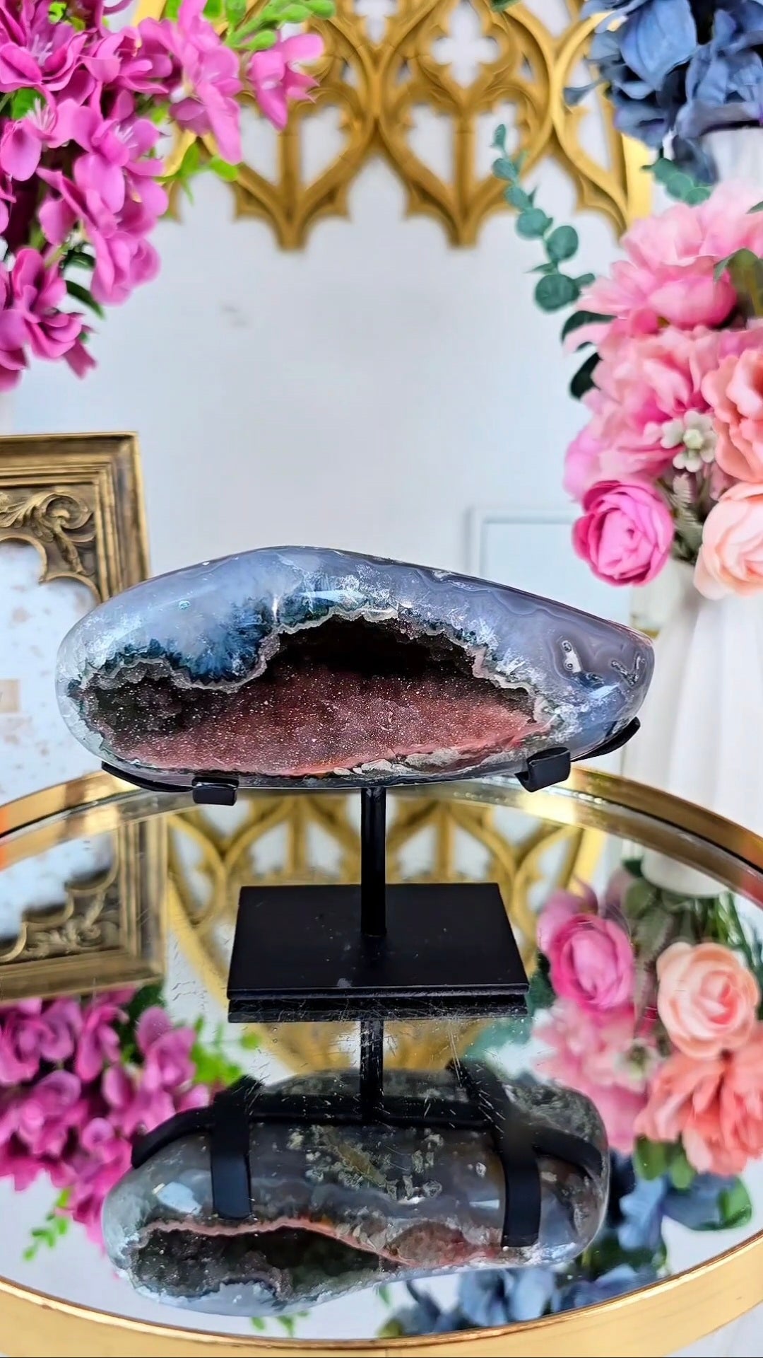 Sugary Rainbow Amethyst Geode on Stand 266