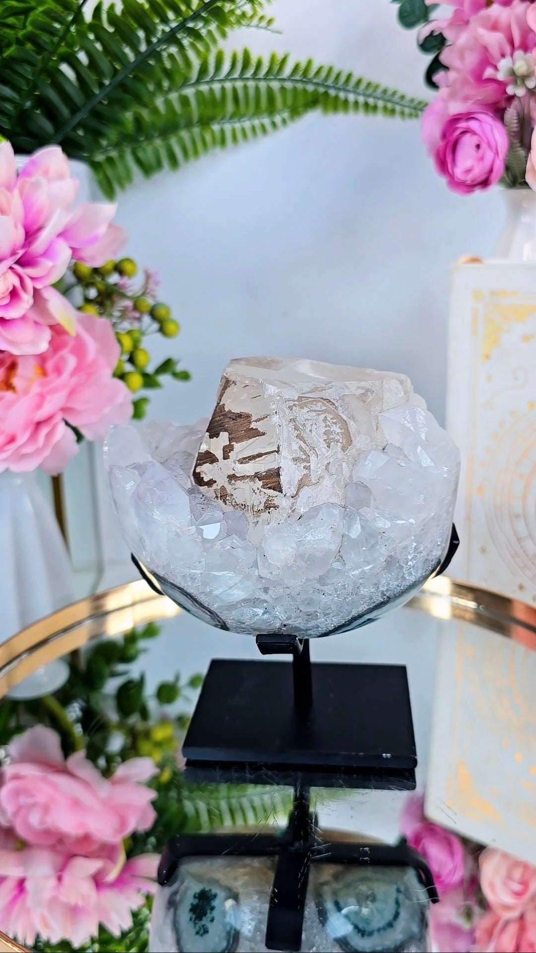 Calcite on Quartz on Stand 260