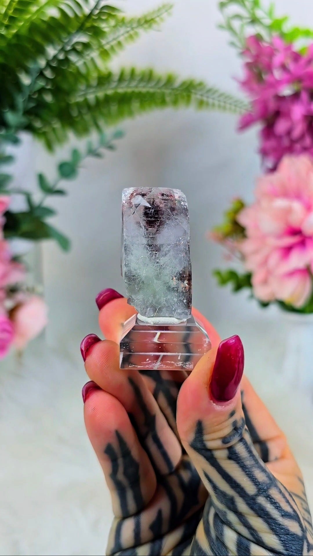 Glassy Apophyllite with Hematite inclusions on Base 01