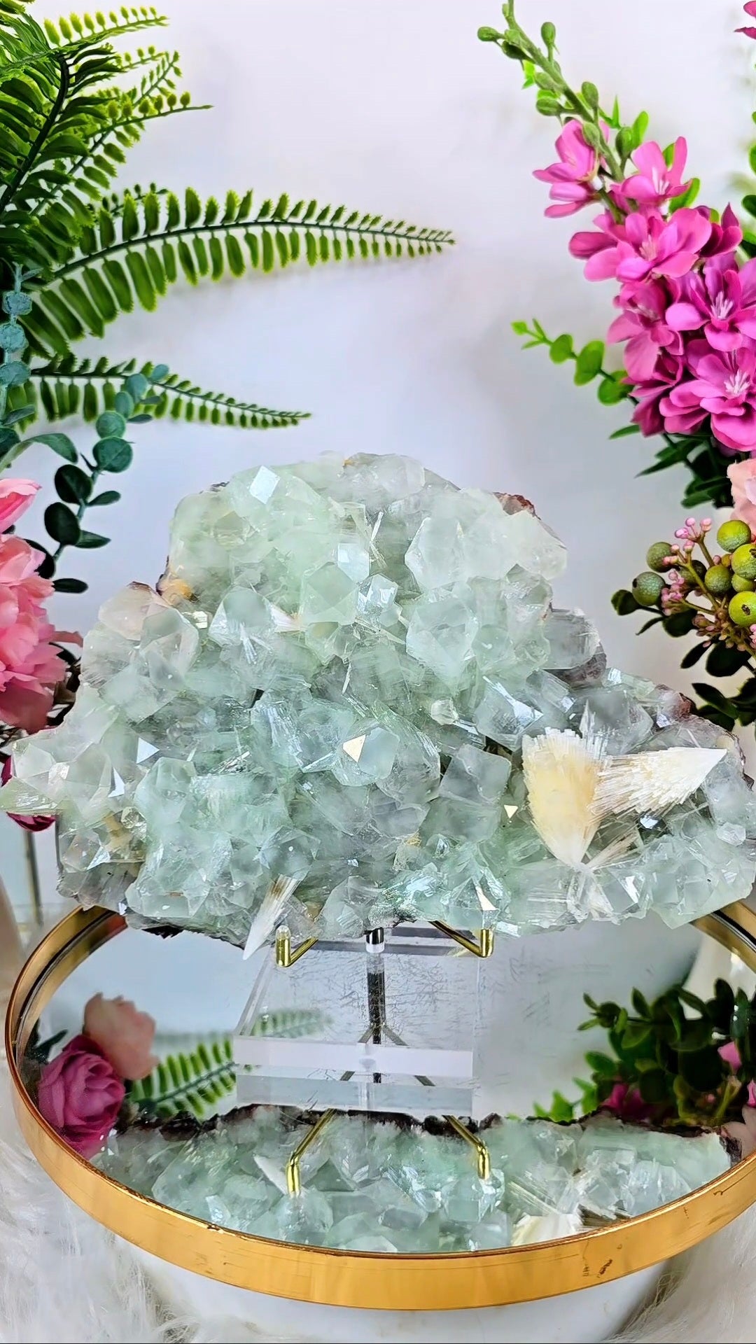 BIG Glassy Apophyllite with Scolecite & Hematite inclusions on Stand 10