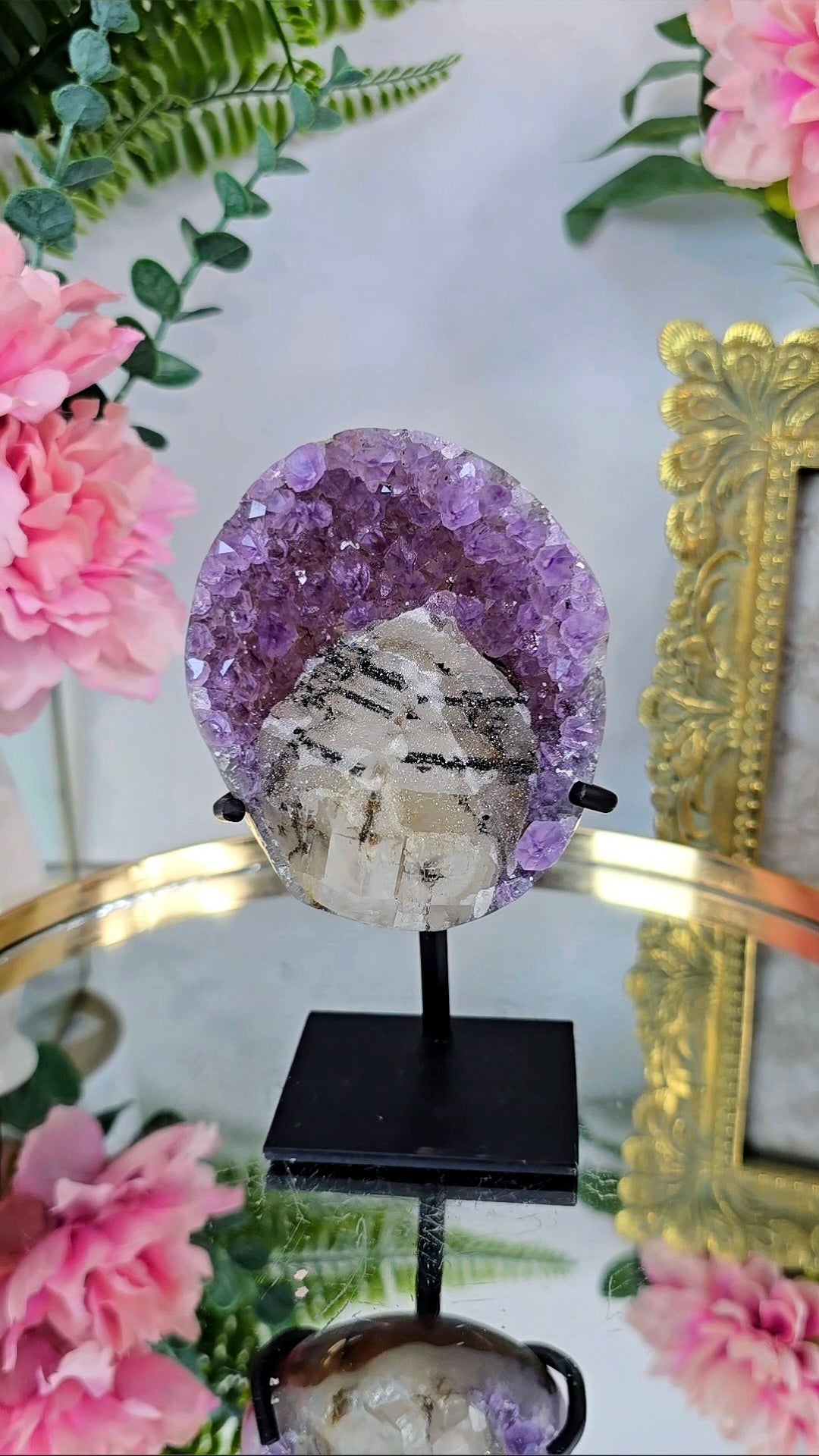 Sugary Calcite on Amethyst on Stand 275