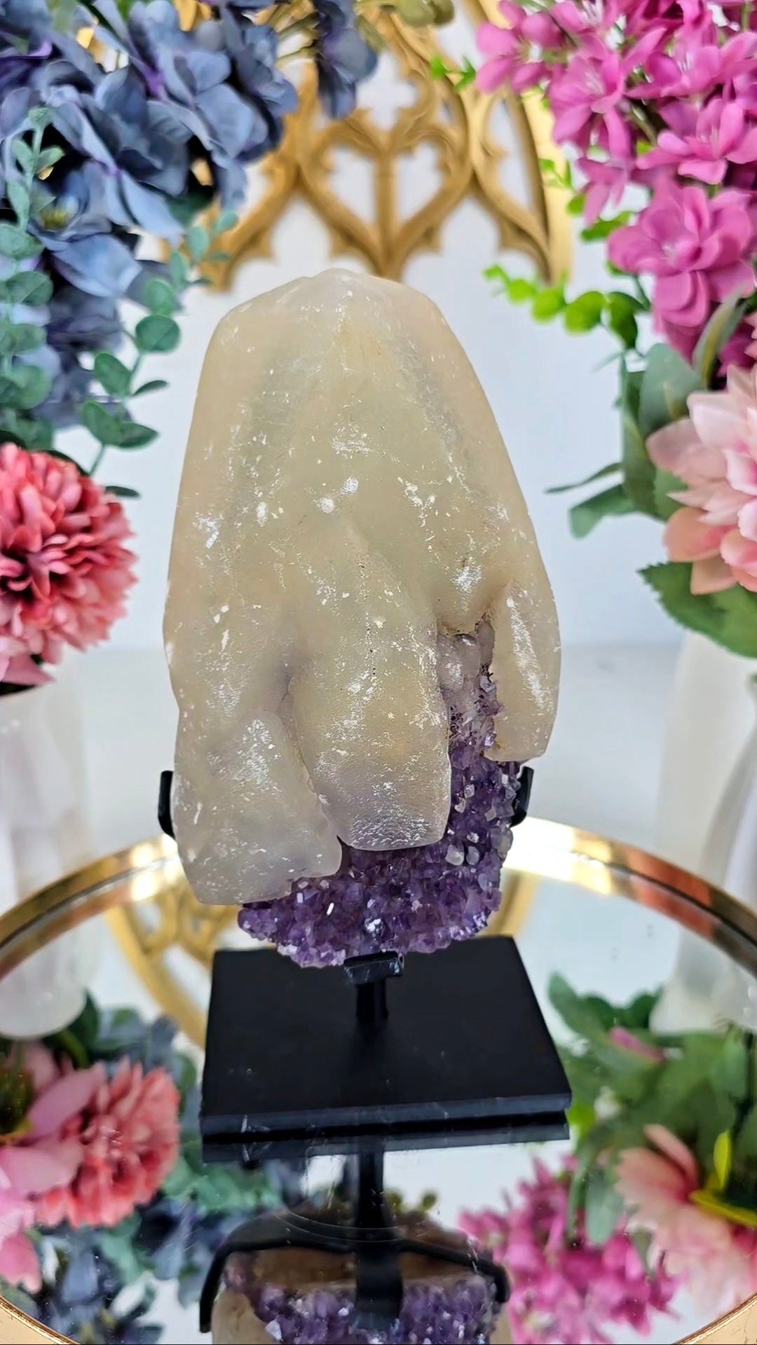 Huge Calcite on Amethyst on Stand 277