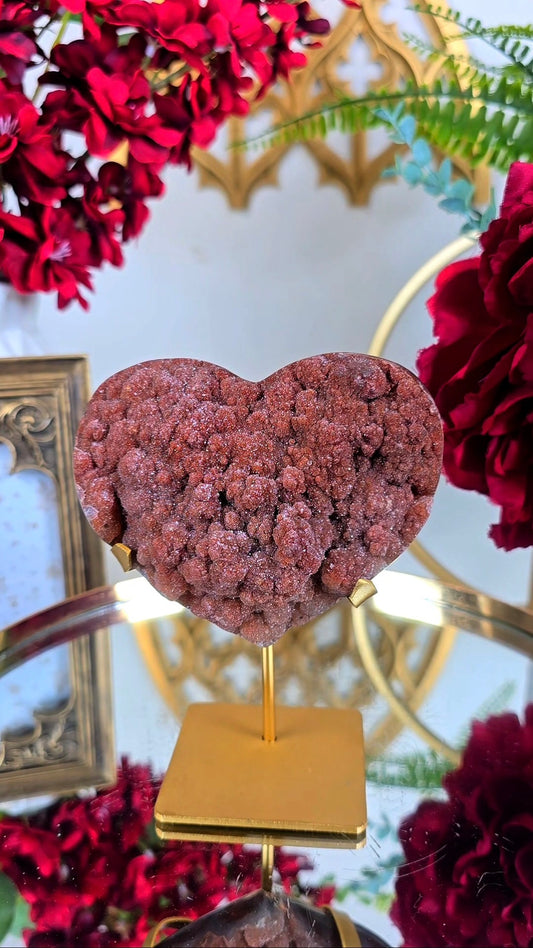 Sparkly red Chalcedony Heart on Stand 06