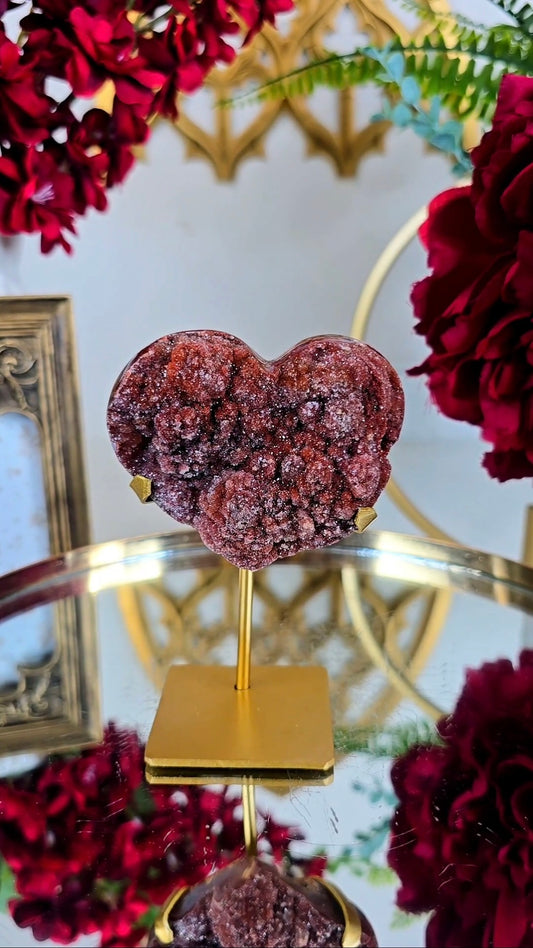 Sparkly red Chalcedony Heart on Stand 04