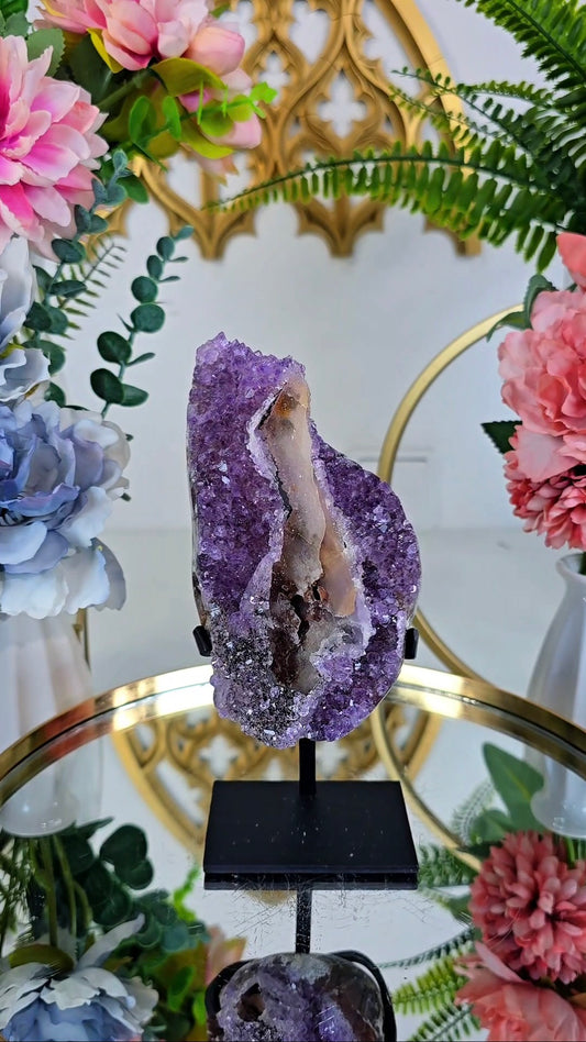 Sparkly Calcite on Amethyst on Stand 282