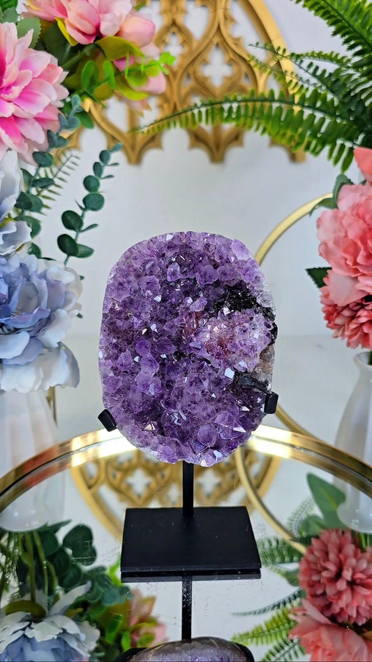 Sparkly Calcite on Amethyst on Stand 283