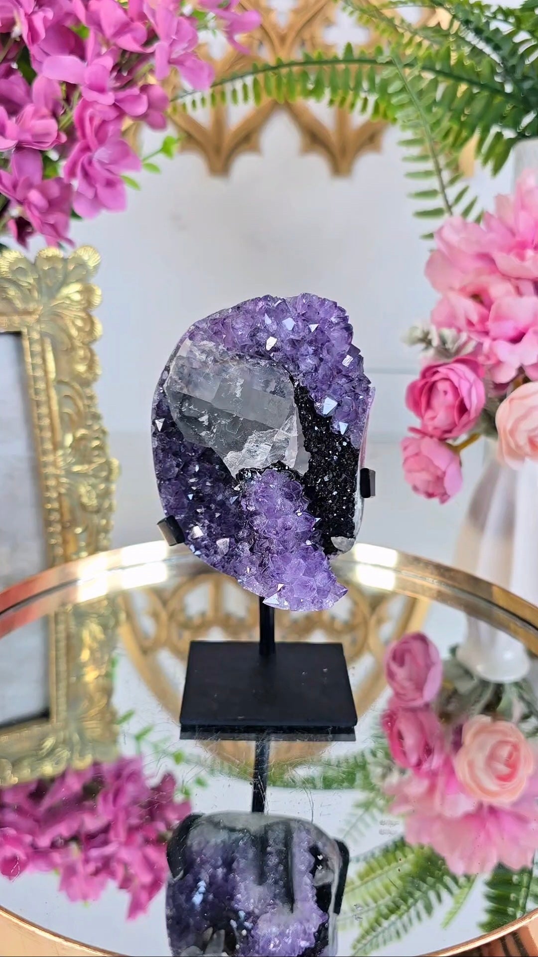Sparkly Calcite on Amethyst on Stand 297