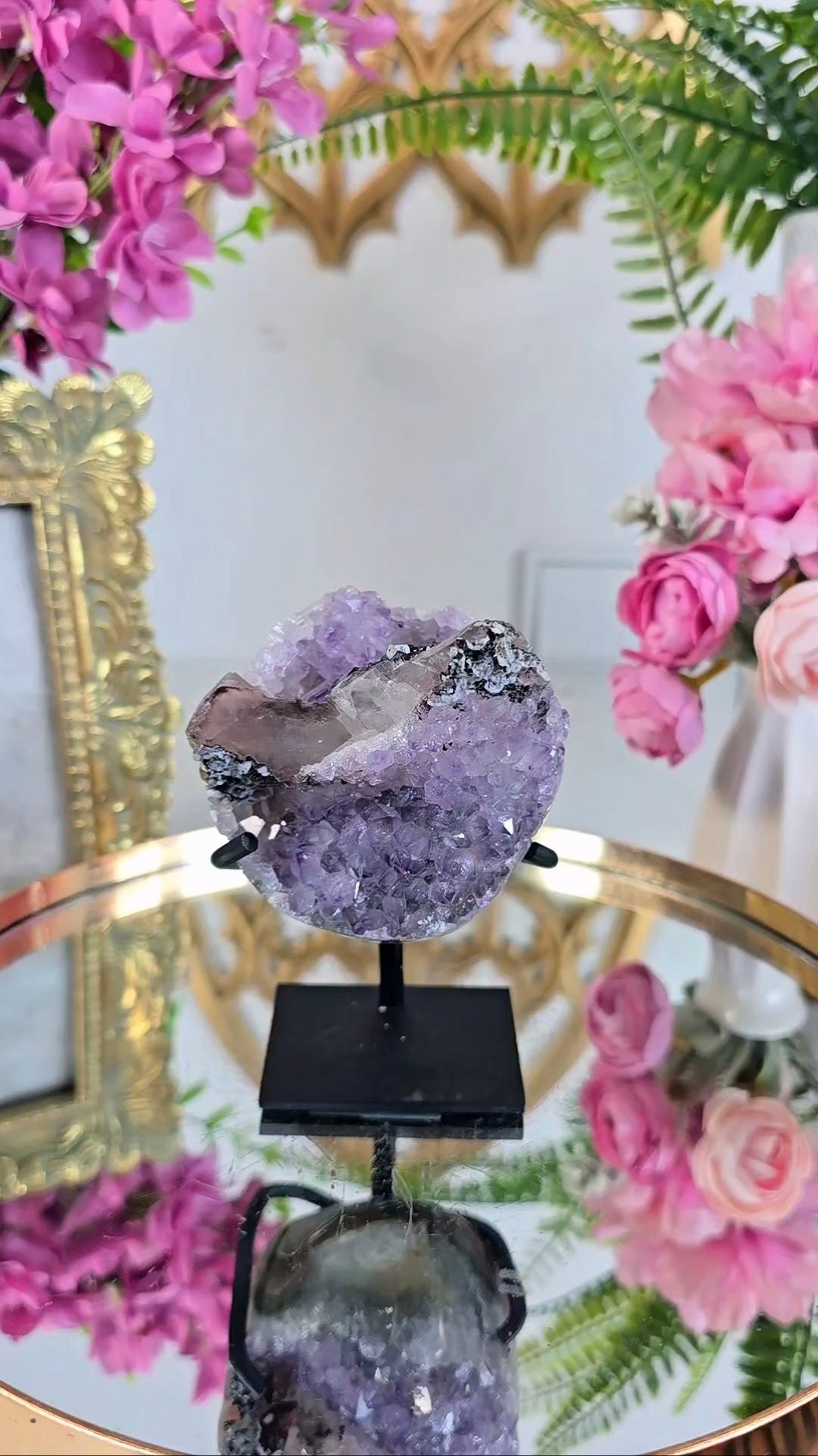 Sparkly Calcite on Amethyst on Stand 295