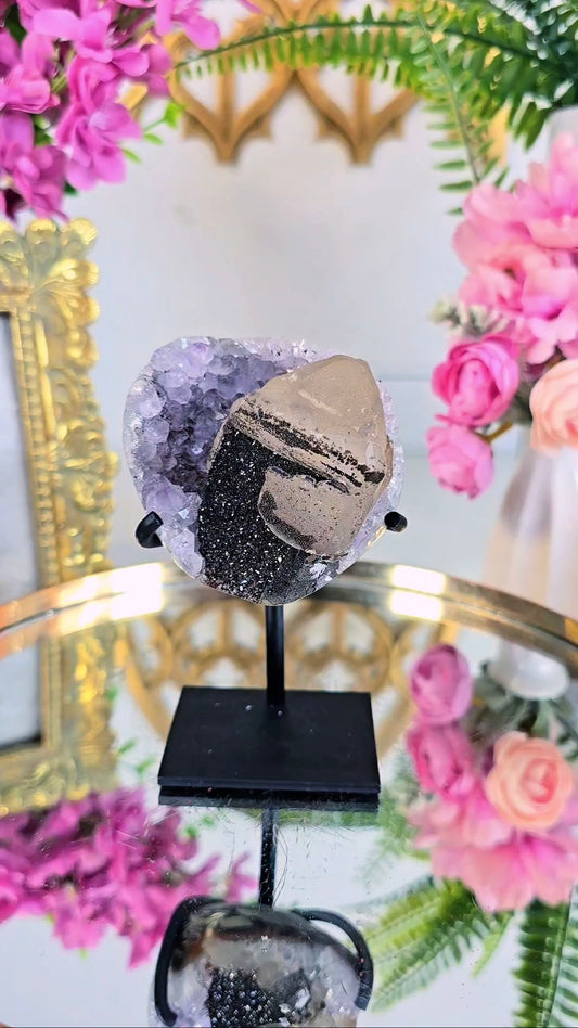 Sparkly Calcite on Amethyst on Stand 296